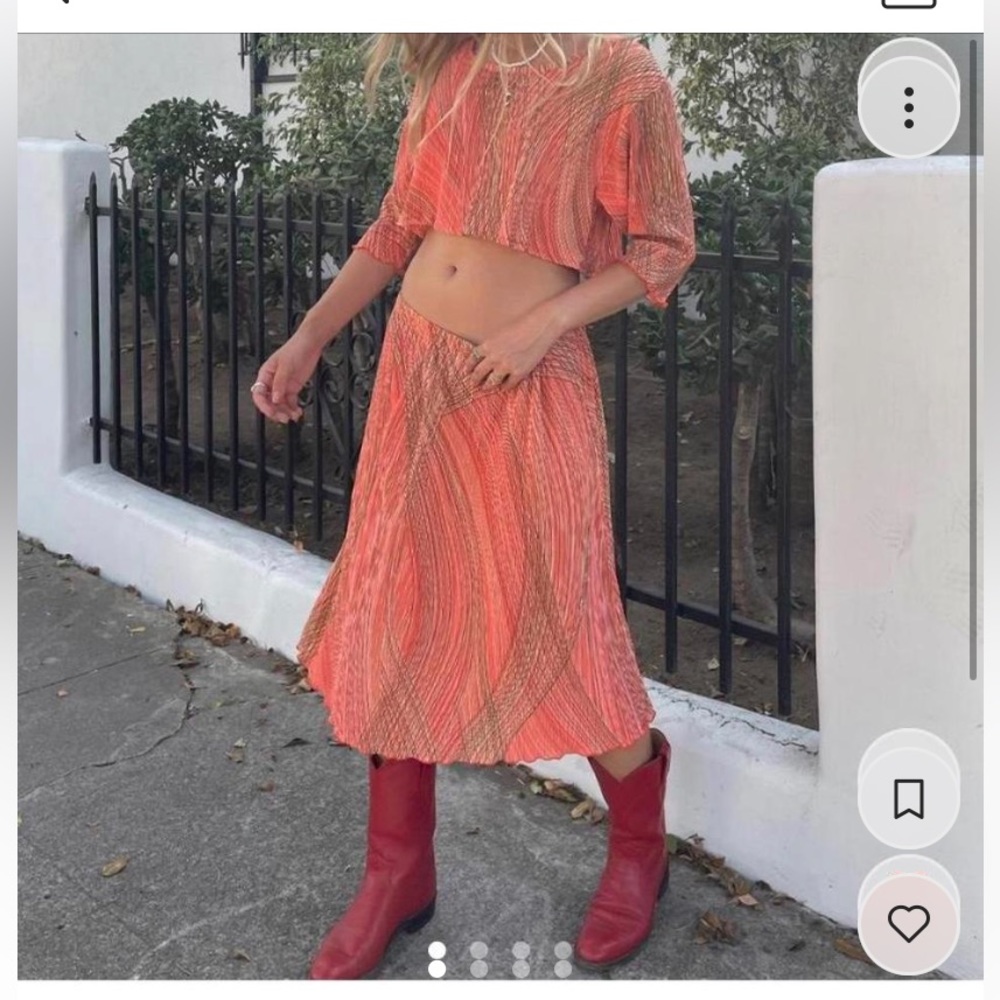 Beautiful handmade two piece set (midi skirt and crop long sleeve) pink/orange